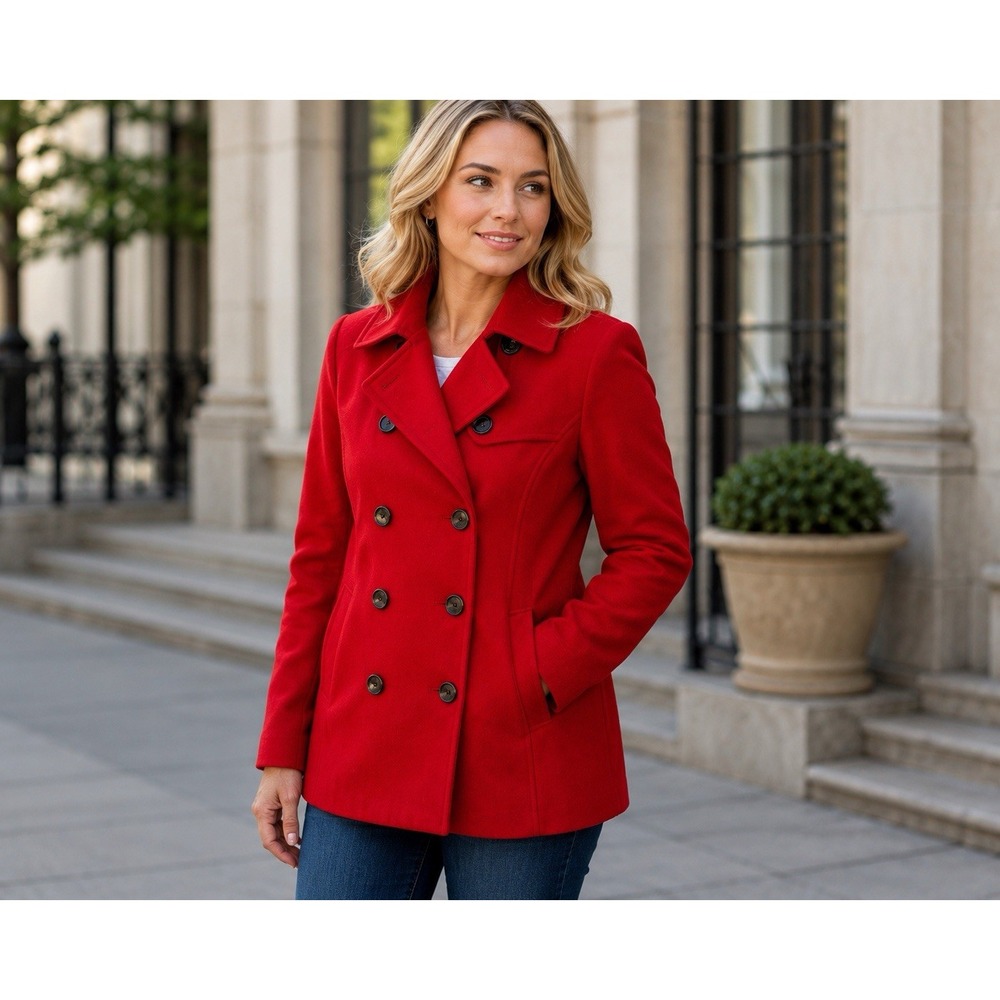 Mackintosh Vintage Red Wool Peacoat USA Made Double Breasted Coat Womens 8